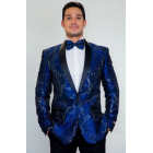 Havana Indigo Blue Floral Modern Fit Tuxedo Jacket